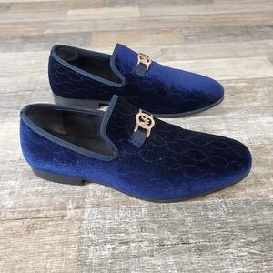 Mario Rossi Blue Medallion Quilted Velour Loafers Mens Sz 8 Slip On Bit